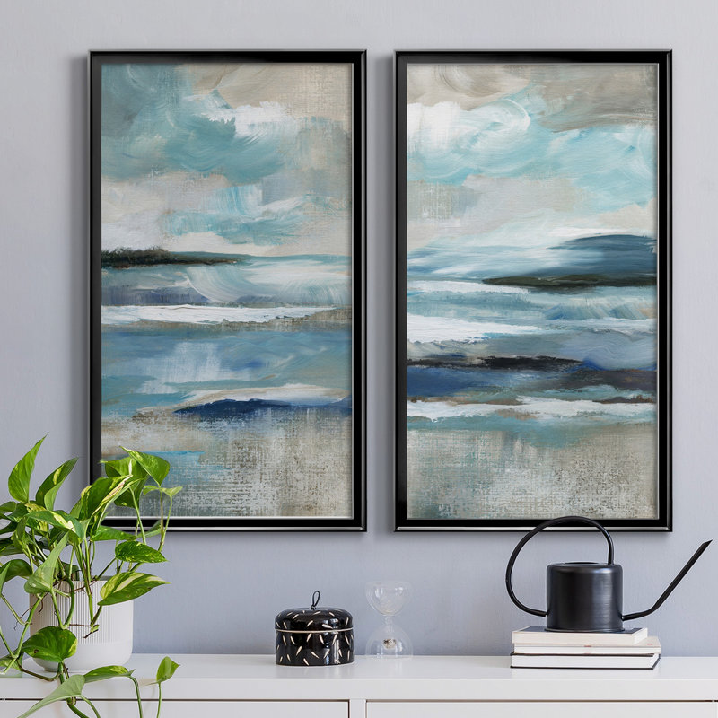 " Distant Drama I " 2 - Pieces Painting Print, 18.5" H x 49" W, Black, Picture Framed Canvas