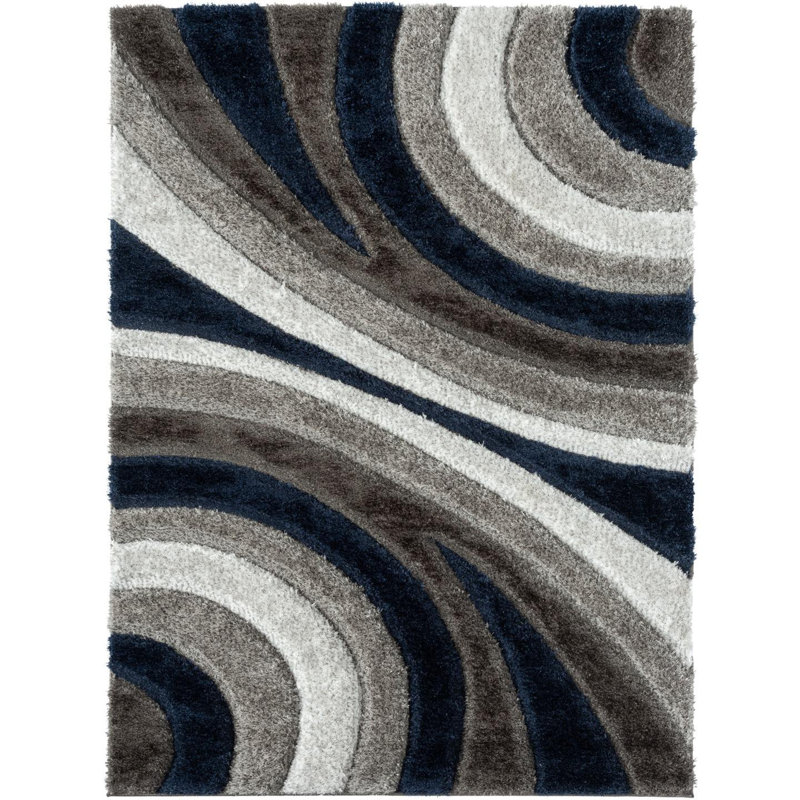Tapis bleu marine à motif géométrique Koo, Rectangle 8 pi x 10 pi