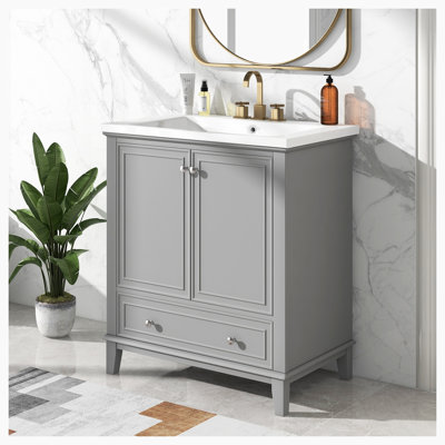 Meuble-lavabo sur pied simple 30 po avec plateau en céramique Mutsuko