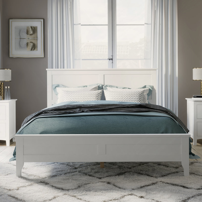 White Solid Wood King Platform Bed