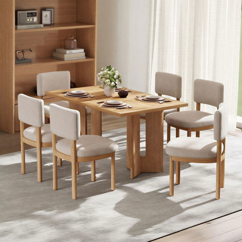 Ensemble de table de salle à manger en bois 7 pièces 6 chaises rembourrées et table de salle à manger rectangulaire pour la cuisine et la salle à manger