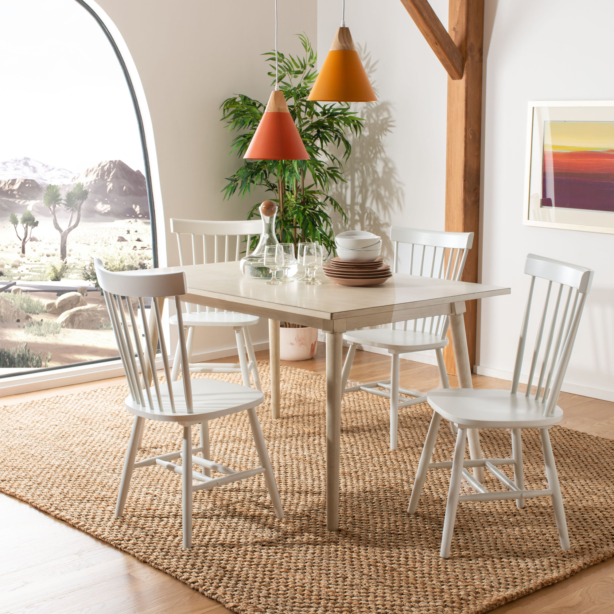 Matanna Solid Wood Windsor Back Side Chair, Off White