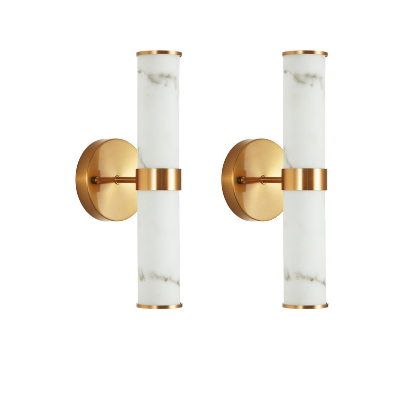 Resin Imitation Marble Texture Wall Light with Black Iron Metal Frame,Set of 2,Elegant Lighting Fixtures for Hallways,Bathrooms,and Bedrooms (Only Indoor)