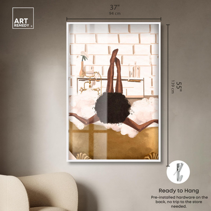 «Warm Bubble Bath Shadowbox Print Trendy Bathroom Art» par Art Remedy, H 55 po x l 37 po, Blanc