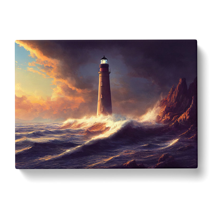 Dramatic Lighthouse Seascape - Wrapped Canvas, 50cm H x 76cm W x 3cm D
