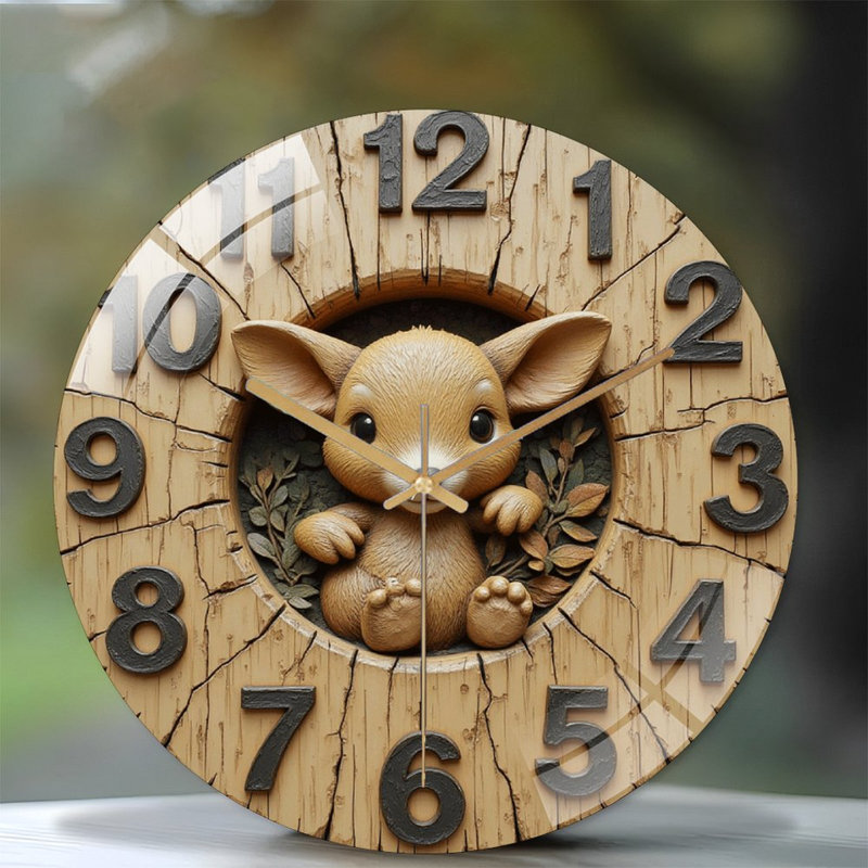 Cute Deer Wall Clock Home Decor Creative Art - 12'' Modern Glass Wall Clock