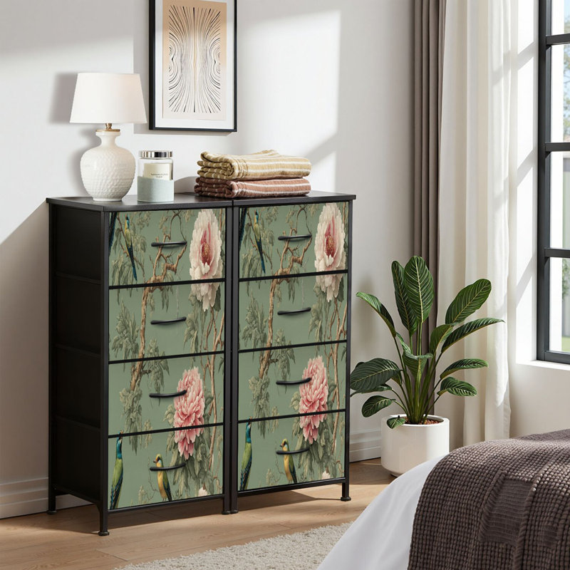 Commode pour commode de chambre à coucher pour œuvre d'art floral Oiseaux colorés Commodes et commodes vertes