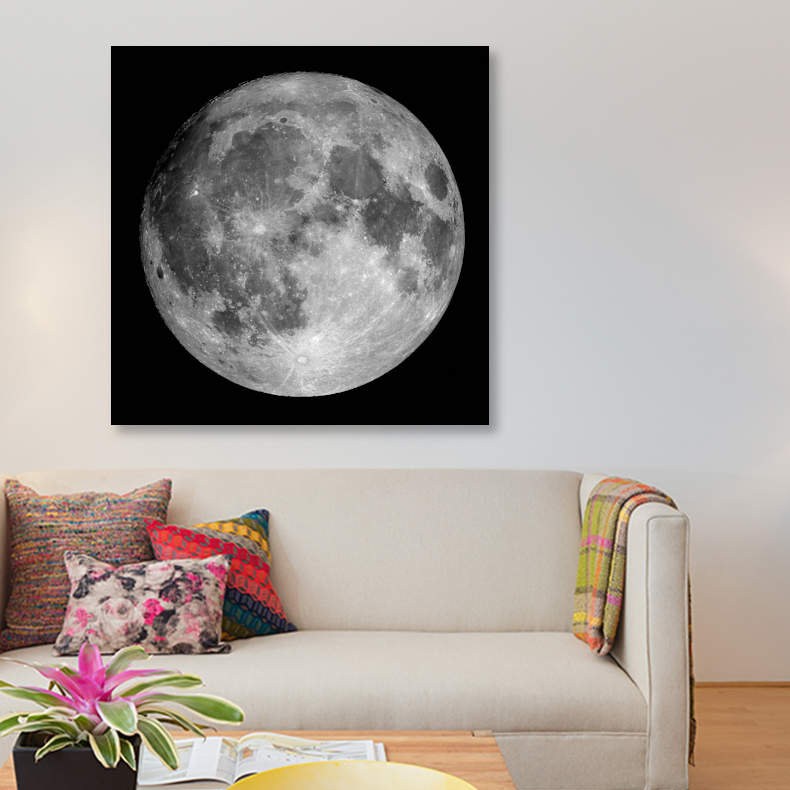 «Full Moon» par Roth Ritter, impression sur toile tendue, H 18 po x l 18 po x P 1,5 po, Toile avec cadre noir, Pas de tapis
