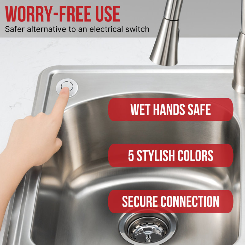 Garbage Disposal Air Switch Kit with Chrome Push Button, Power Box, and Air Tube