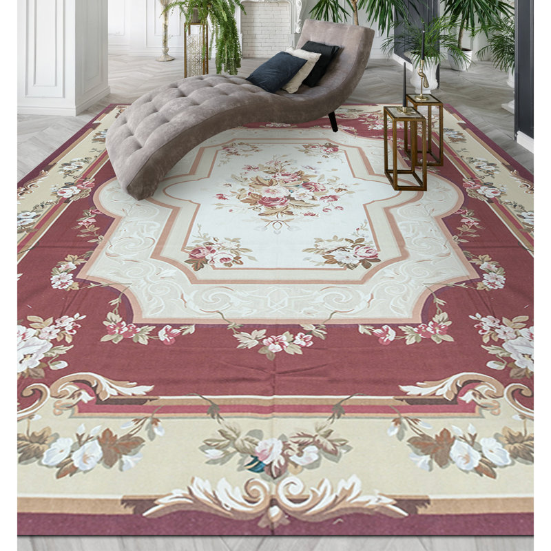 Hand-Knotted High-Quality Wine and Gold Area Rug