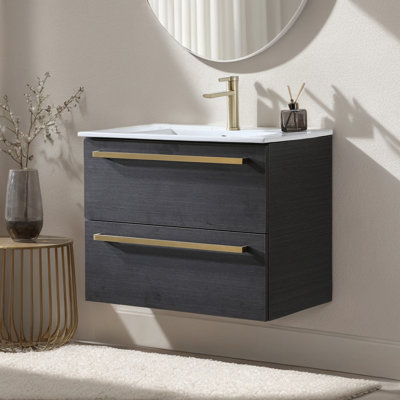 Ensemble de meuble-lavabo mural simple 30 po grain droit moderne ébène