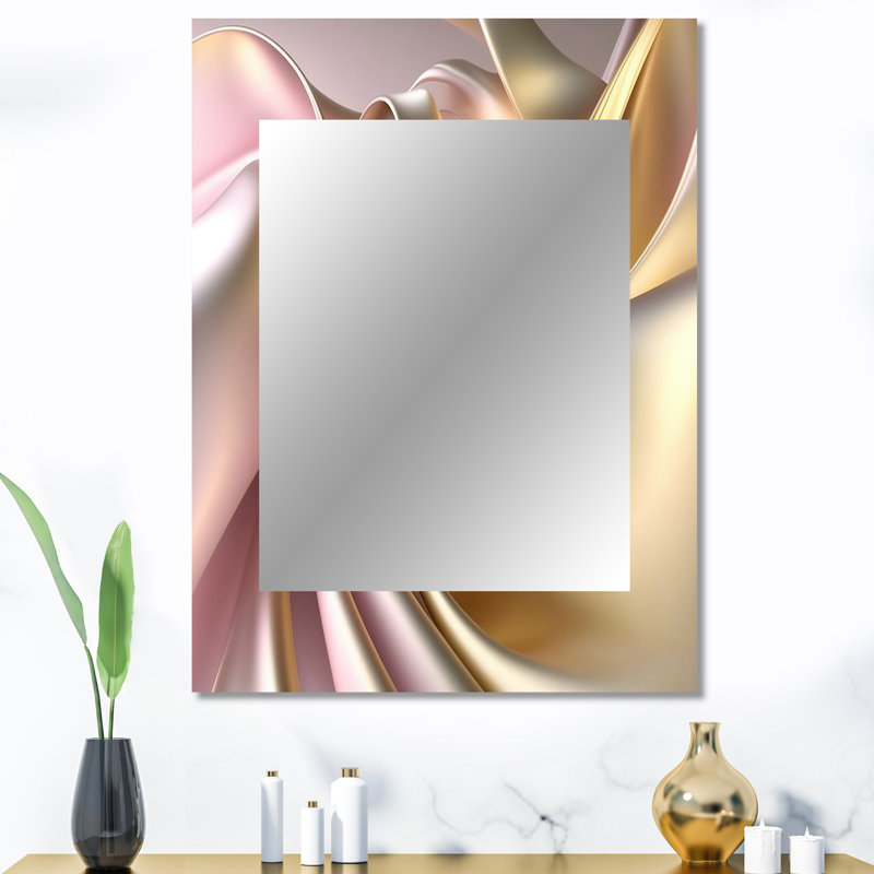 Smooth Liquid In Soft Shades Of Gold And Taupe VII - Liquid Ink Large Wall Mirror, Modern Unique Mirror, Printed Metal Art