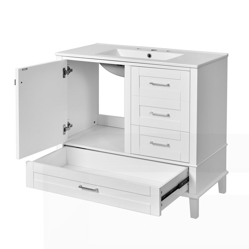 36" Bathroom Vanity with Solid Pine Frame, Silver, White