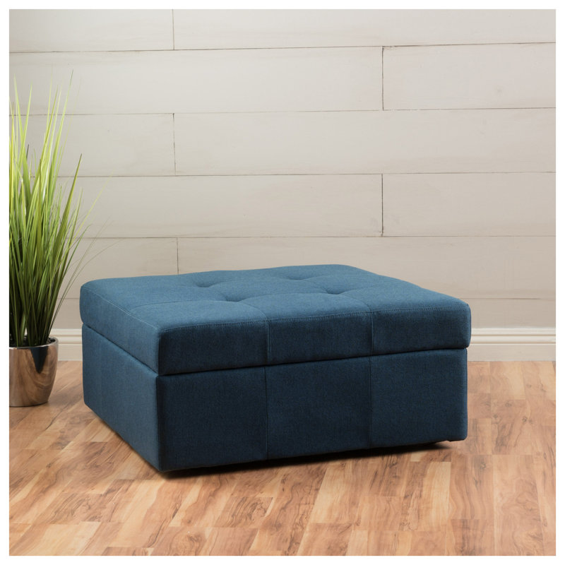 Repose-pieds capitonné bleu marine avec rangement à surpiqûres gaufrées avec couvercle relevable - repose-pieds carré en tissu de 31 pouces pour le salon