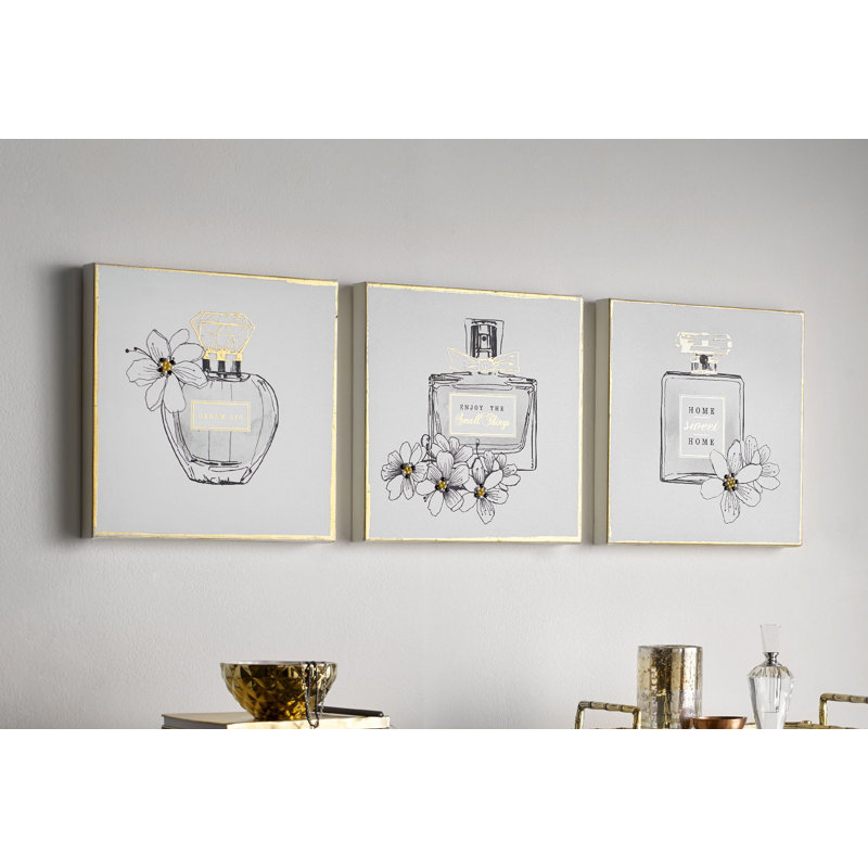 Art for the Home Pretty Perfume Bottles Set of 3 Canvas Printed Canvas