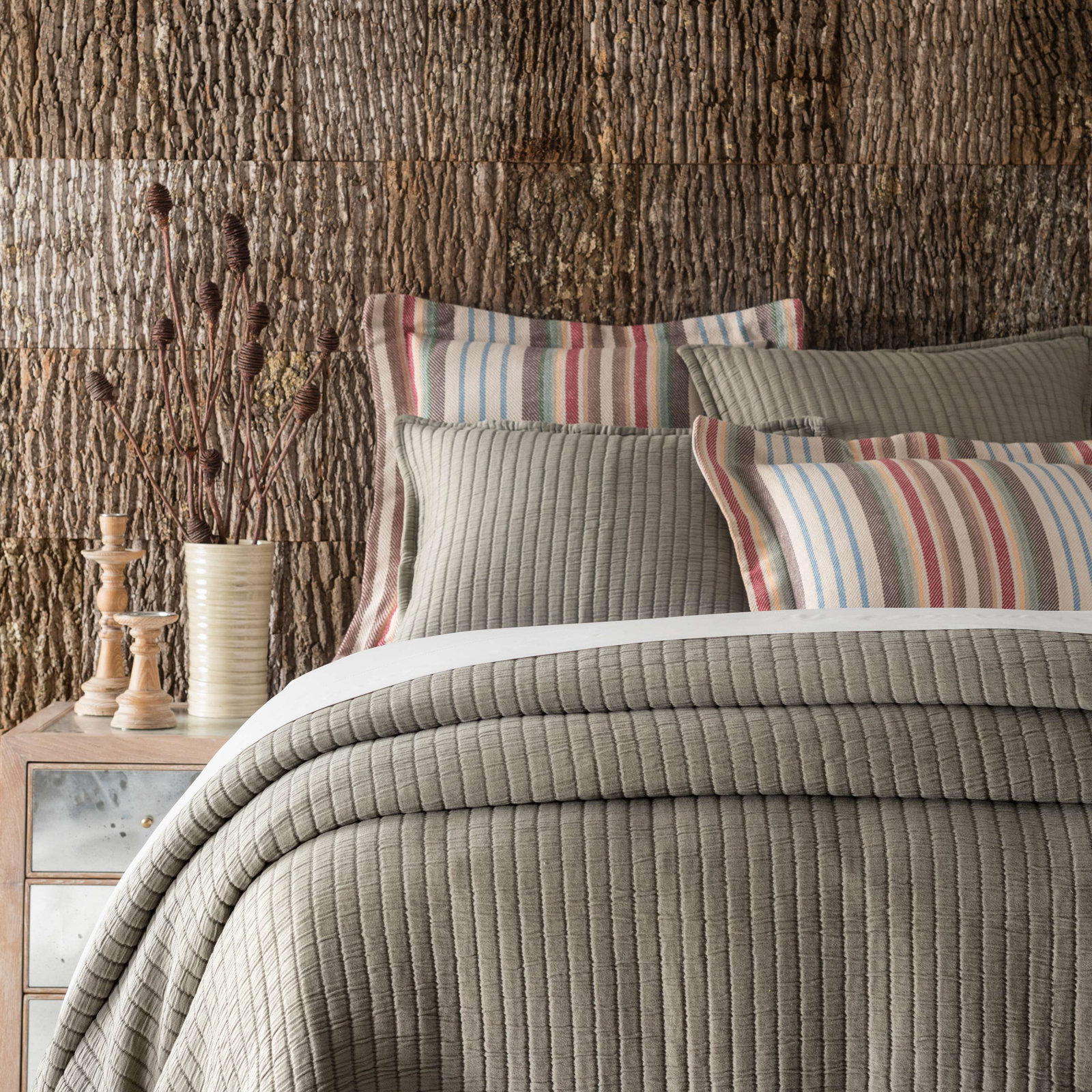 Boyfriend Cotton Coverlet Set, King Coverlet, Gray
