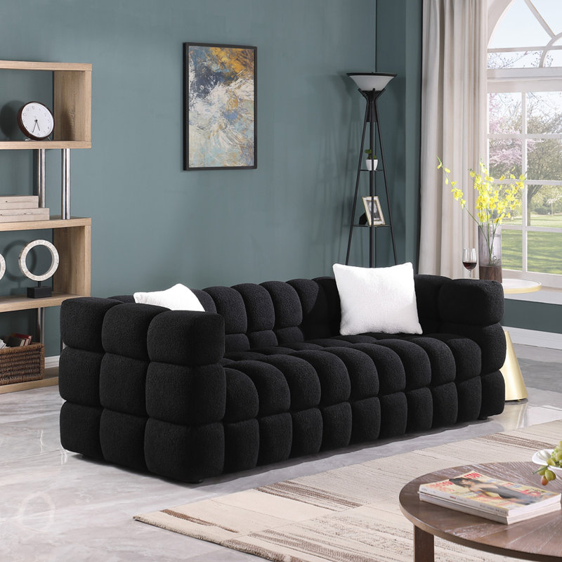 Canapé luxueux moelleux 3 places Boucle Upholstery, Noir