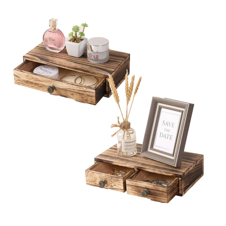 Chiemerie 2 Piece Solid Wood Floating Shelf with Drawer