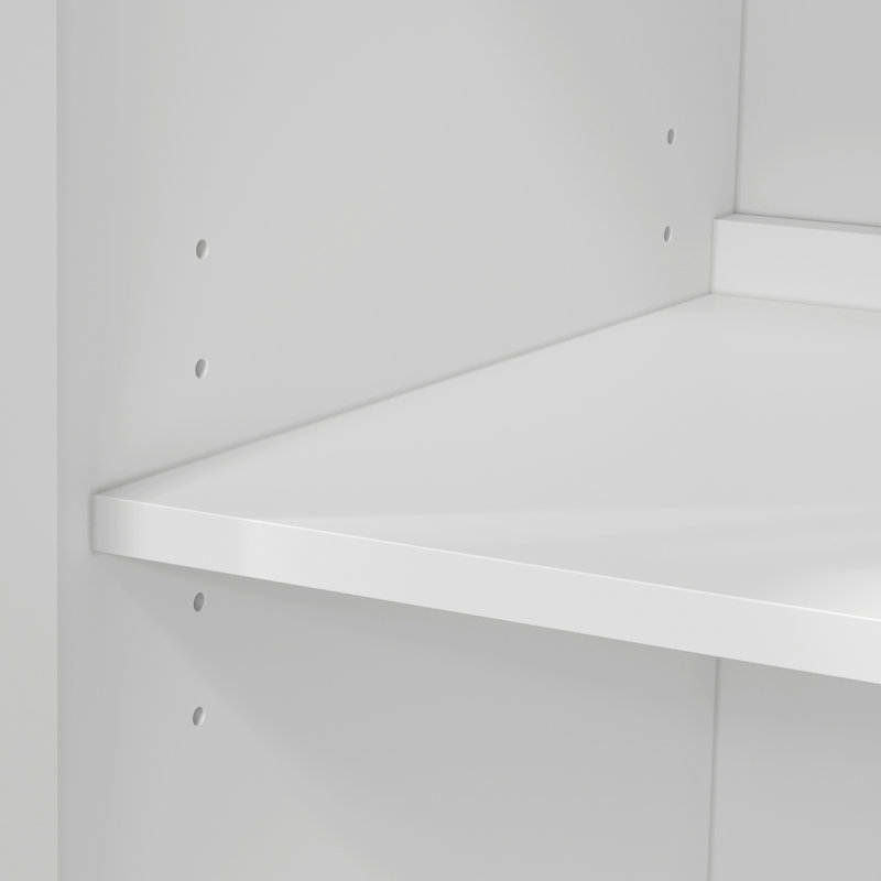 Yokota Extendable Makeup Vanity with 3 Drawers and 2 Acrylic Doors, White