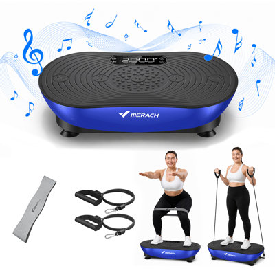 Plateforme vibrante MERACH pour exercices à domicile, capacité de 159 kg, 99 niveaux de vitesse avec bandes de résistance, noir et bleu.