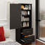 Grande armoire de rangement pour salle de bain, armoire de rangement autoportante avec deux tiroirs et tablette réglable, panneau de fibres à densité moyenne avec finition peinte, noir-901230110