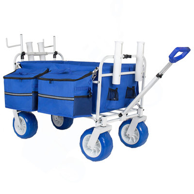 Beach Wagon Cart with Chair Racks & Fishing Rod Holders, 9" All-Terrain Wheels, 500lbs Heavy Duty Collapsible, Removable Cooler & Storage Bags for Beach, Camping, Fishing, Garden, Outdoor Sports
