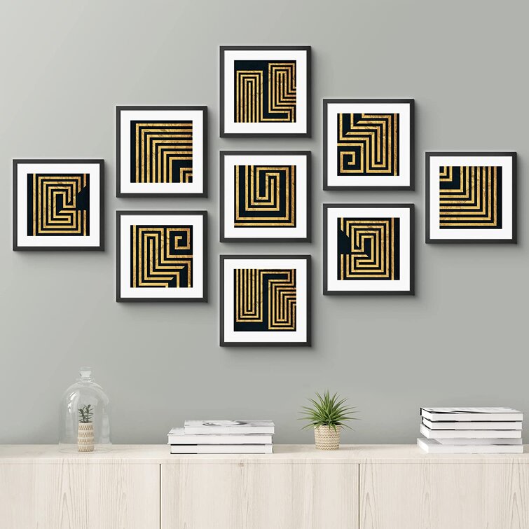 SIGNLEADER Gold Geometric Puzzle Abstract Maze Dramatic / Framed Modern Art Pieces Line Digital Contemporary Acrylic Shapes Wayfair On | Fun Plastic 9 Print