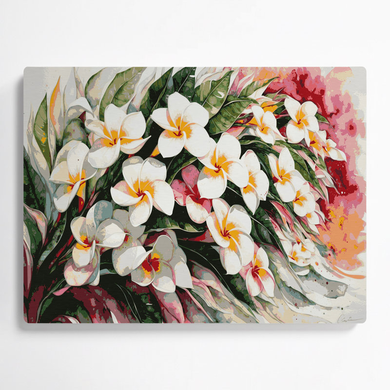 Art mural hawaïen plumeria beige en métal, H 11 po x l 14 po