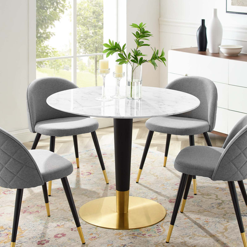 Table de salle à manger Zinque, l 39,5 po x L 39,5 po, Marbre blanc