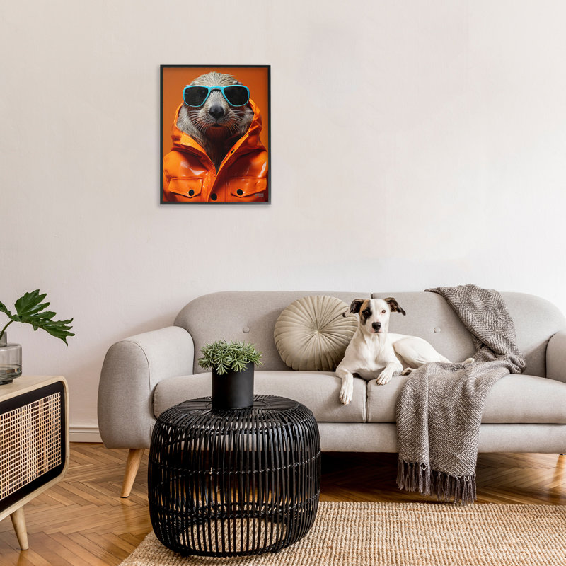 Art à giclée encadrée avec loutre à la mode par RB, Giclée encadrée noir minuit, H 30 po x l 24 po