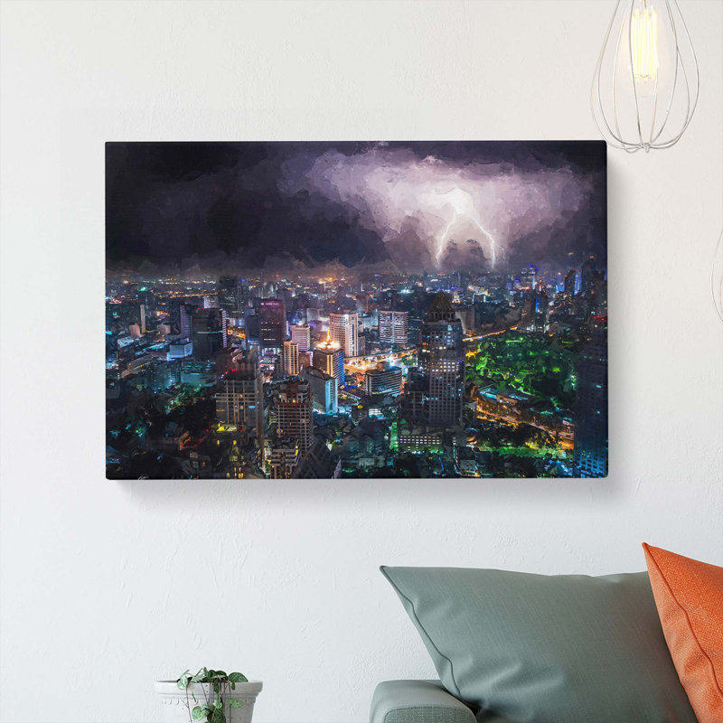 Lightning Over Bangkok City In Abstract - Wrapped Canvas Print, 40cm H x 60cm W x 3cm D