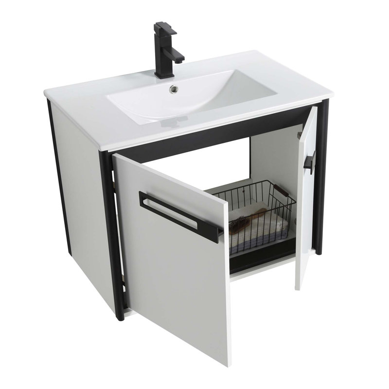 30'' Single Bathroom Vanity with Vitreous China Top, Matte Black, White Matte