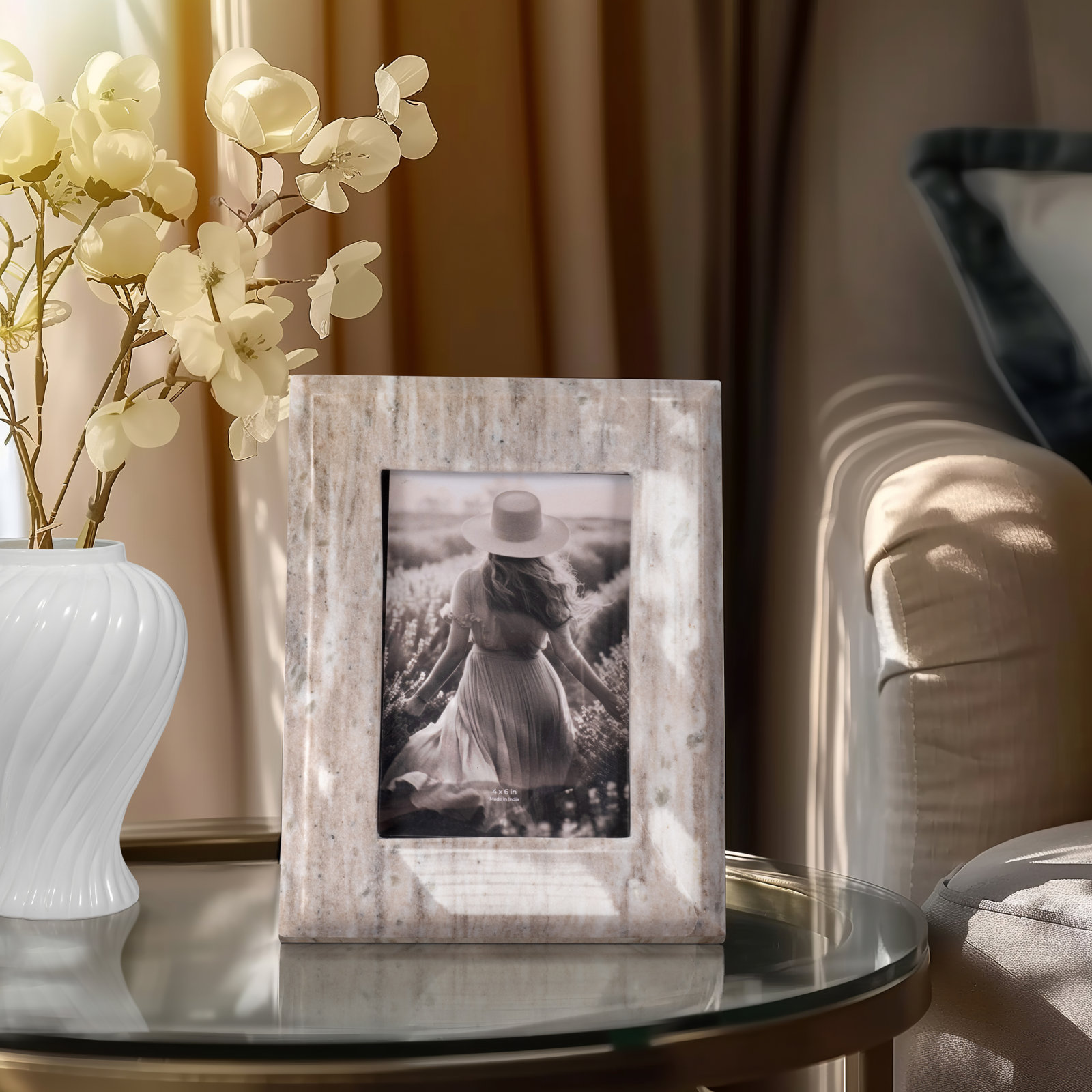 Sweetwater Tan Genuine Marble Picture Frame, 4" x 6"