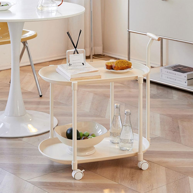 Table d'appoint mobile à 2 niveaux avec chariot roulant en plastique avec poignée et roues - blanc