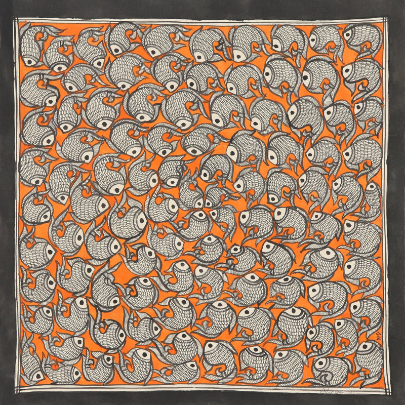«Ivy Bronx Handmade Fish Tale», peinture de Madhubani