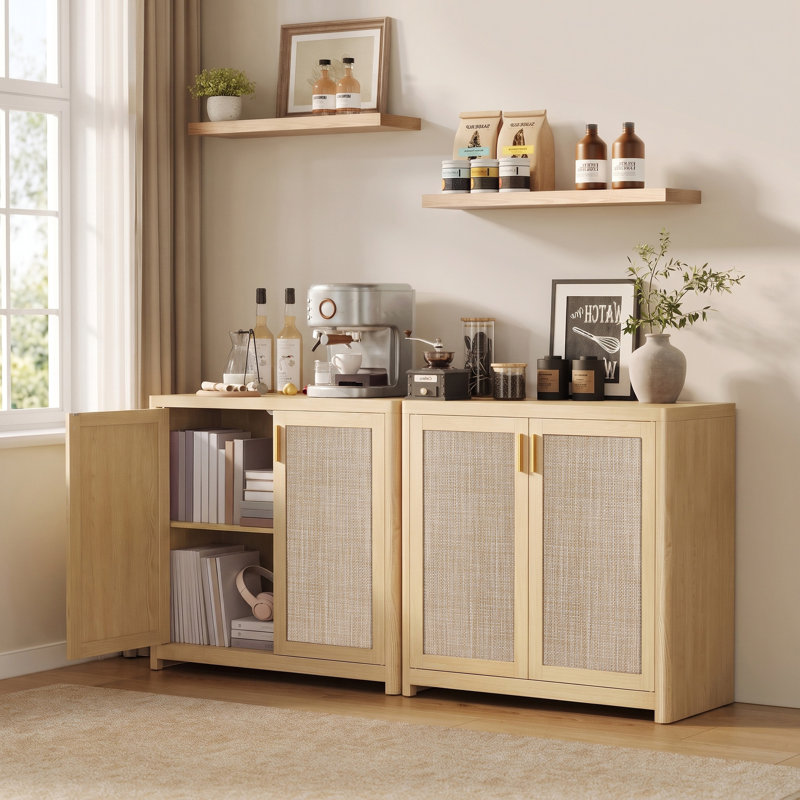 Buffet 31,5 ", tablette réglable, table de buffet avec coins arrondis, ensemble de 2, Yellow, Ensemble de 2