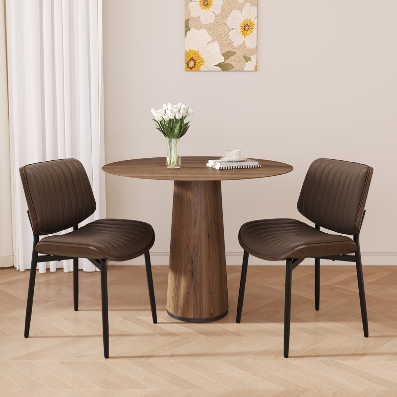 PU Leather Upholstered Dining Chair With Metal Legs, Brown
