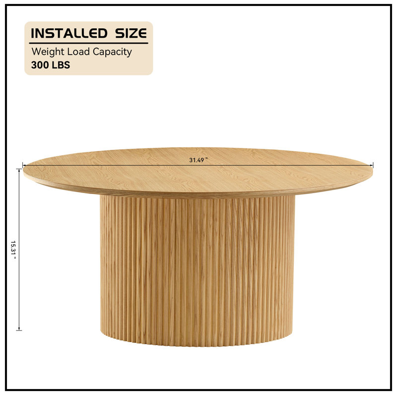 Wood Round Coffee Table, 15.31"H x 31.49"L x 31.49"W