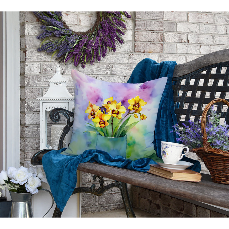 Coussin Orchidées dans l'aquarelle, H 18 po x l 18 po