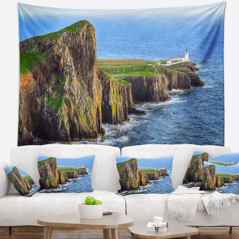 Photographie rocky ocean coastline écosse tapisserie, H 68 po x l 80 po