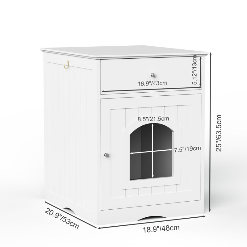Enceinte en bois pour litière pour chat avec tiroir, Blanc