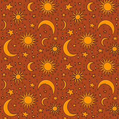 «Cornelia Doodle» par Meg Vintage Star and Sun in Rust par Meghan Wallace - reproduction d'art sur toile tendue