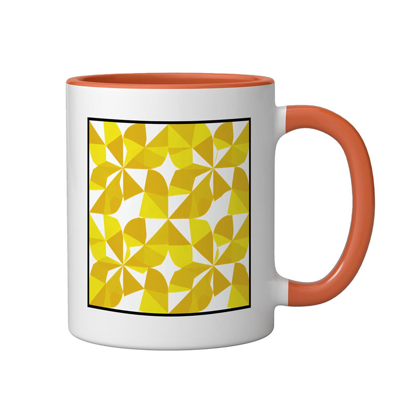 Geometric Yellow Floral Pattern Abstract Art Ceramic Mug, 11oz, Orange