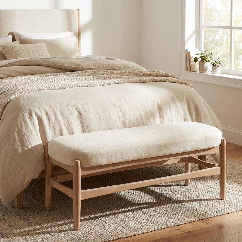 Banc de chambre rembourré Ella, Coussin beige / structure naturelle