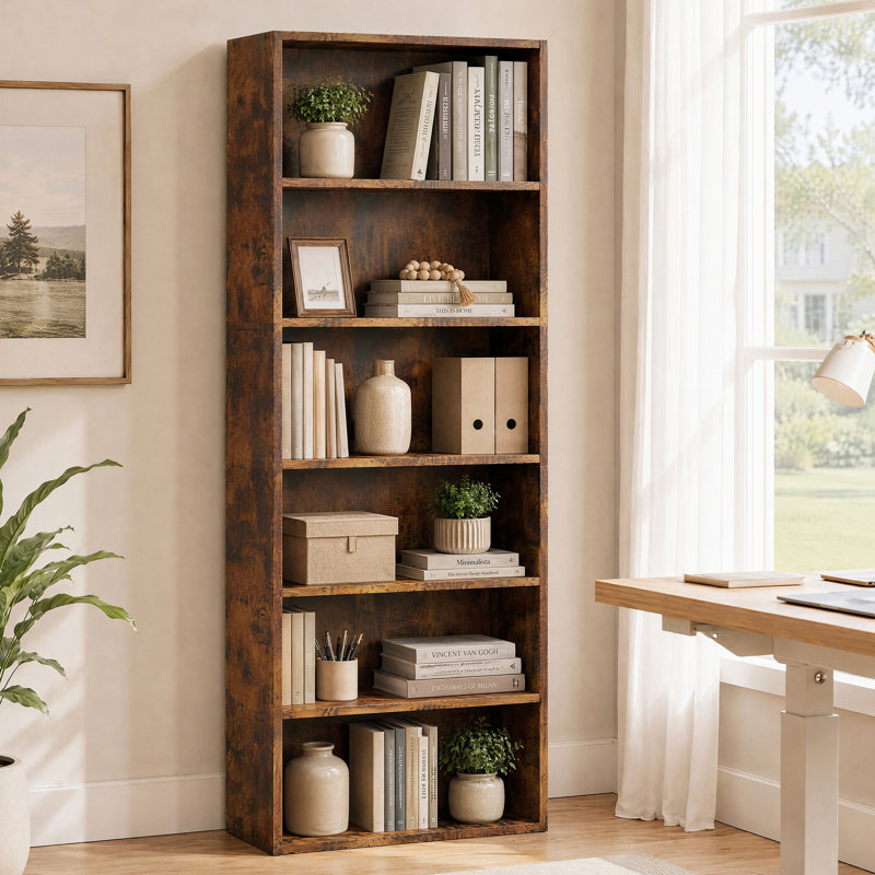 Bibliothèque 63 po H 6 po, (6 tablettes) H 63 po x l 23,8 po x P 9,2 po, Brun rustique