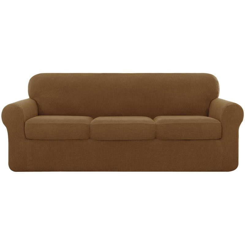 Pizarro Polyester Box Cushion Sofa Slipcover, Coffee Polyester Blend