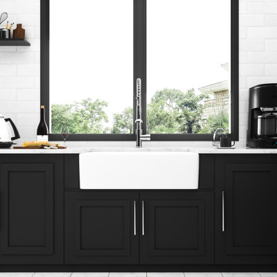 Évier 33 po en céramique - lavabo à tablier blanc pour la cuisine, très résistant à la chaleur, résistant aux égratignures, facile à essuyer, fonctionnement silencieux de 33 po x 20 po x 10 po, 33 po, preuve, nettoyage, insonorisation
