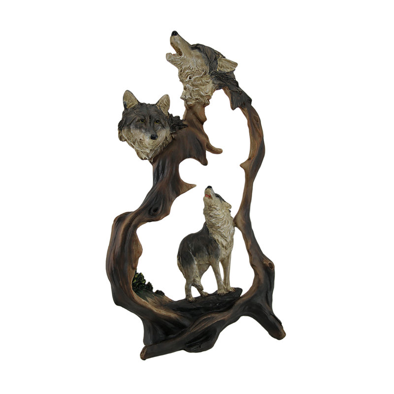 Kemmer rustic cast resin howling mountain wolf cutout statue with hand painted multicolored finish — 12 in. high x 7 in. long x 2.5 in. wide