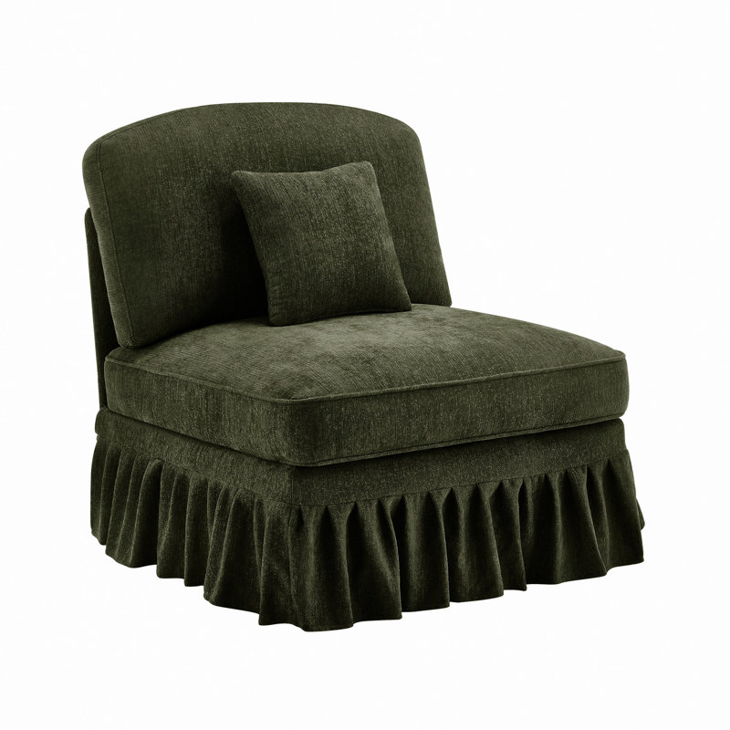 Armless Sofa Chenille W/1 Pillow, Green