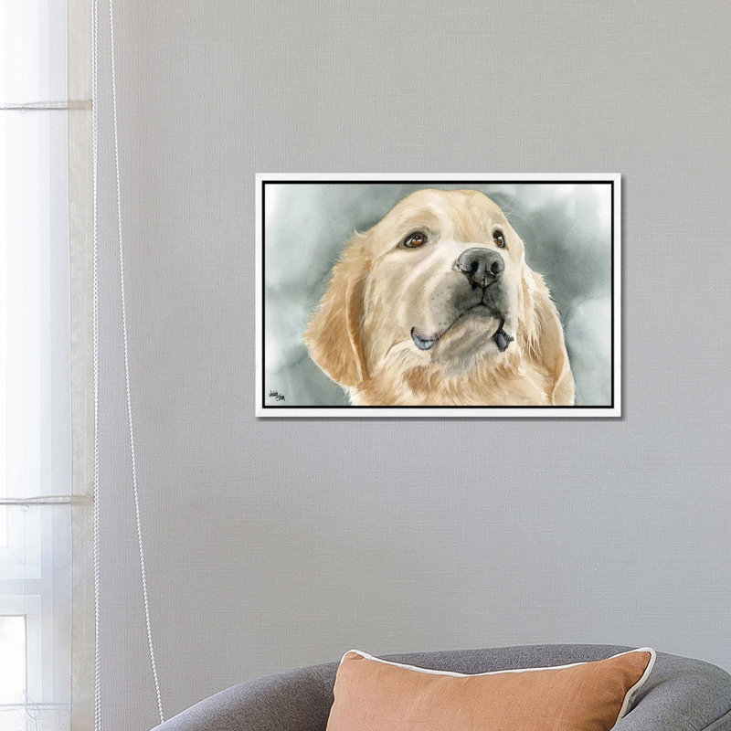 Golden Opportunity - Golden Retriever - Print on Canvas, 46cm H x 66cm W, White Framed